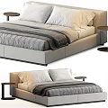 Modern Upholstered Double Bed With White Pillows Gray Blanket And Side Tables