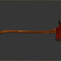 Axe With Wooden Handle And Red Blade On Reflective Surface