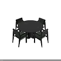 Modern Round Dining Table Set With Four Green Upholstered Chairs Dark Wooden Frame 3d model