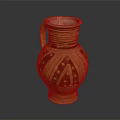 Traditional Ceramic Vase With Yellow Brown Decorative Patterns And Handle 3d model