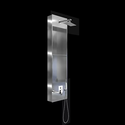 Stainless Steel Modern Wall Mounted Faucet With Shower Head And Storage Shelves 3d model