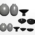 Ceramic Vases And Bowls With Geometric Line Patterns For Modern Home Decor 3d model