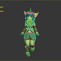 Green Horned Winged Fantasy Game Character With Feathered Outfit And Vibrant Magical Design