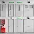 Fire Doors And Fire Extinguisher Cabinet With Green Safety Signs Arrangement