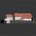 Architectural Model of Residential Buildings With Red Roofs Green Lawn and Pathway