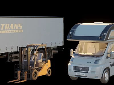 Cargo Truck Forklift And Camper Van As Functional Commercial Transport Vehicles 3d model
