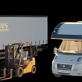 Cargo Truck Forklift And Camper Van As Functional Commercial Transport Vehicles