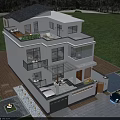 Modern Two Story Detached Villa Exterior With Large Windows Roof Greenery Garage And Wooden Door
