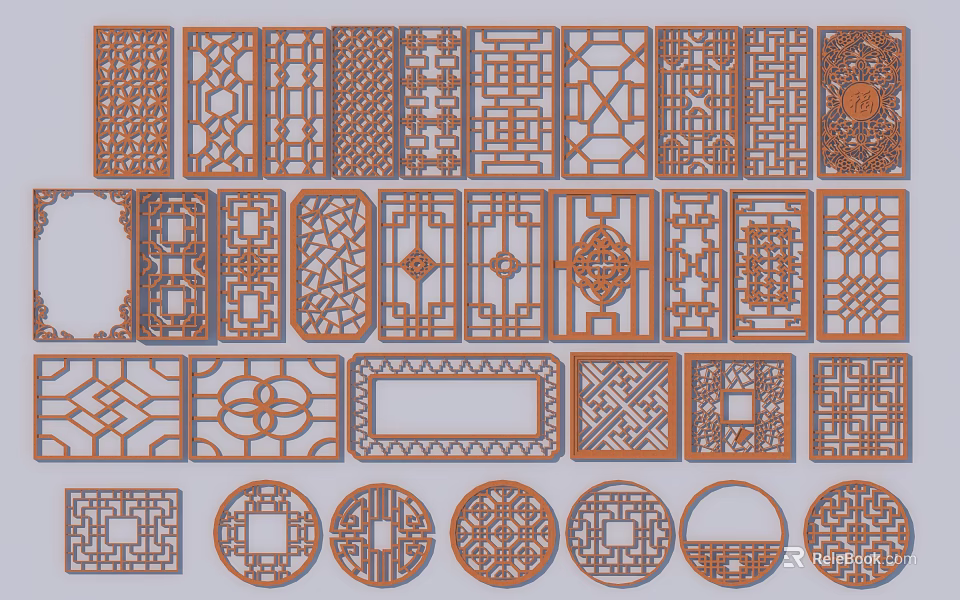Traditional Decorative Lattice Windows With Various Intricate Patterns And Diverse Designs 3d model 