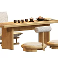 Modern Japanese-style log tea table and chair combination 3d model