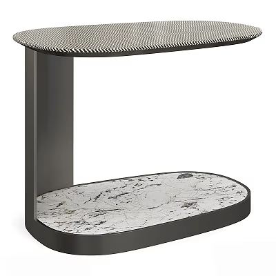 Modern Side Table Featuring Textured Top And Marble Shelf With Black Frame 3d model