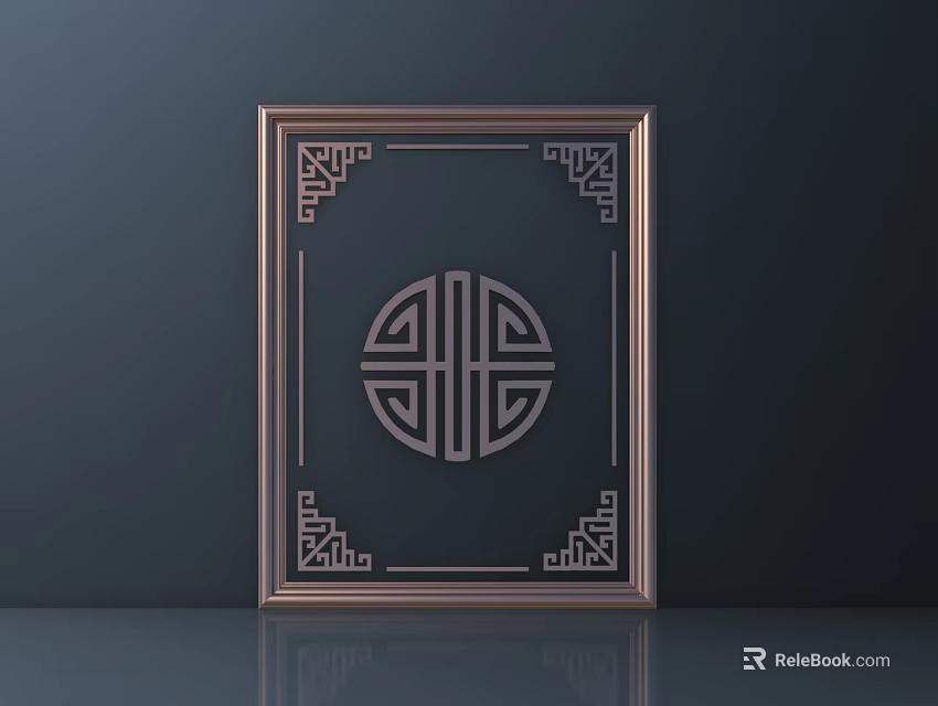 Intricate Carved Frame With Chinese Traditional Symbol And Ornate Border Design 3d model 