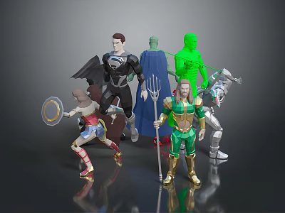 Colorful Detailed Superhero Action Figures With Various Characters And Weapons 3d model