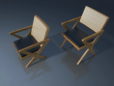 Two Wooden Pet Cabinets With Rattan Panels And Black Cushioned Seats 3d model