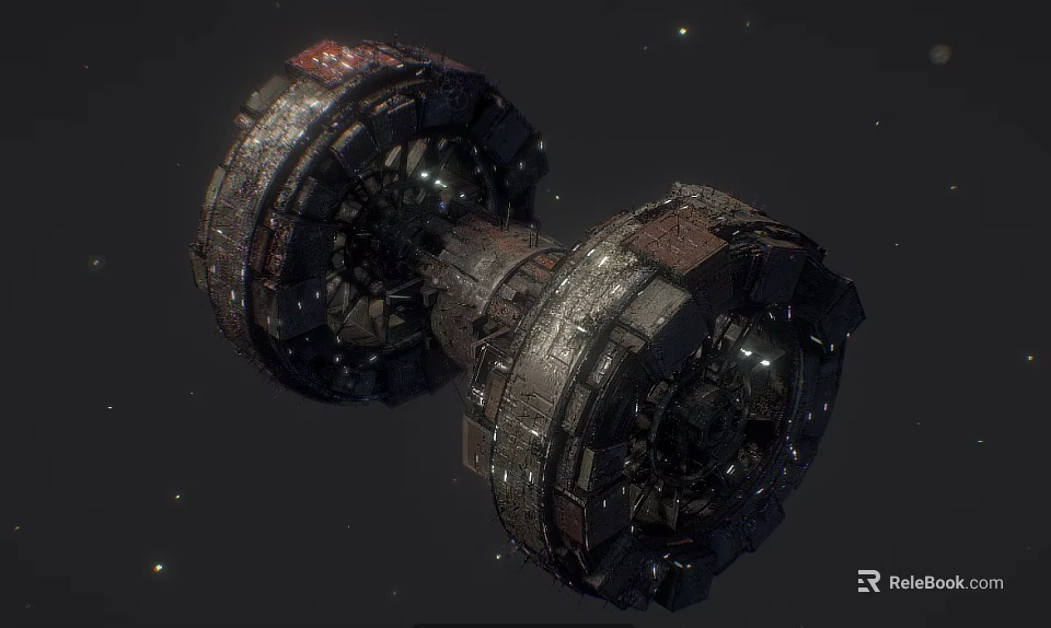 Futuristic Sci Fi Space Station With Mechanical Structure Orbiting Stars 3d model 