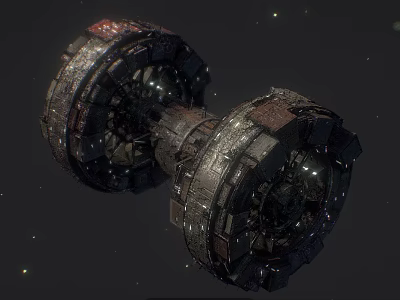 Futuristic Sci Fi Space Station With Mechanical Structure Orbiting Stars 3d model