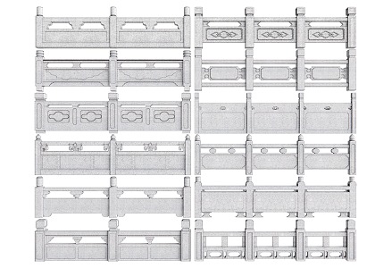 Chinese style guardrail antique stone baluster railing granite white marble 3d model