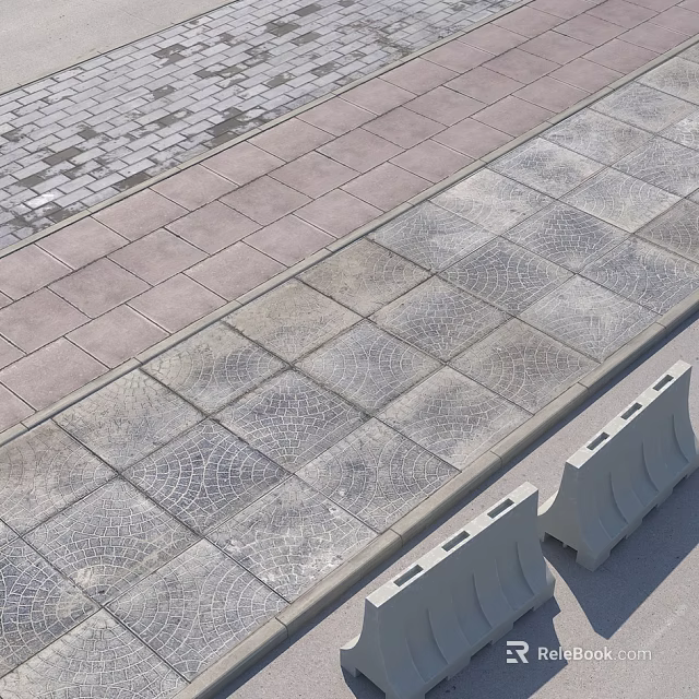 Outdoor Floor Tiles With Gray And Beige Colors And Patterned Texture On Paved Walkway 3d model 