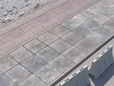 Outdoor Floor Tiles With Gray And Beige Colors And Patterned Texture On Paved Walkway 3d model