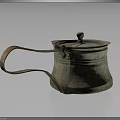 Vintage Metal Container With Lid And Curved Handle For Daily Living Use