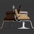 Two Modern Massage Chairs With Dark Red Leather And Wooden Backrest Swivel Base Design