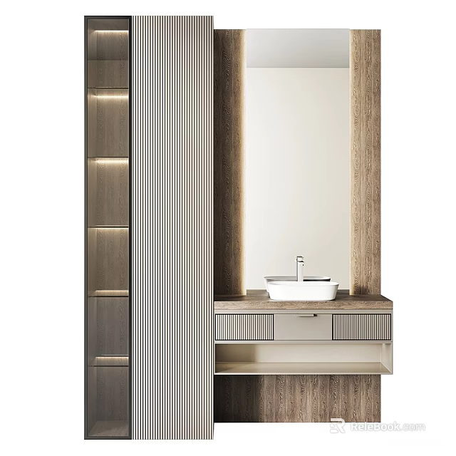 Modern Bathroom Washbasin Vanity With Mirror Wooden Cabinet And Drawers 3d model 