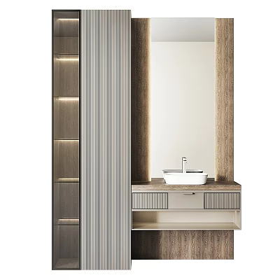 Modern Bathroom Washbasin Vanity With Mirror Wooden Cabinet And Drawers 3d model