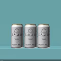 Three Studio Premium Lager Beer Cans on Light Blue Background 3d model
