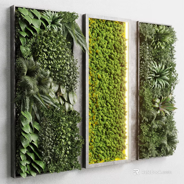 Vertical Garden Living Plant Wall Interior Design With Ferns Succulents And Moss 3d model 