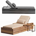 Two Comfortable Beige Loungers With Wooden Frame And Small Side Table