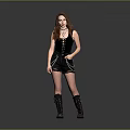 Fashionable Daily Life Clothing Including Black Vest Shorts Fishnet Stockings And Boots