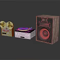 Retro Audio Setup Featuring Wooden Speaker Turntable And Vintage Tape Recorder 3d model