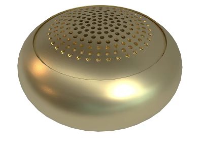 Shiny Golden Round Audio Speaker With Perforated Surface And Modern Design 3d model