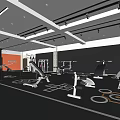 Modern Gym Interior Featuring Spacious Workout Area Fitness Equipment And Orange White Floor Circles