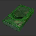 Traditional Hand Carved Stone Inkstone With Greenish Surface Recessed Center And Decorative Patterns