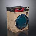 Old Rusty Washing Machine With Red Black Control Panel And Blue Circular Door 3d model