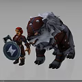 Knight In Red Armor With Star Shield Standing By Giant White Fur Beast