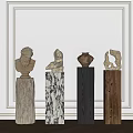 Classical Carved Sculptures Displayed On Pedestals With Marble Wooden Stone And Stump Bases