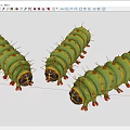 Three Green Reptiles With Yellow Stripes Orange Spines And Black Heads Crawling