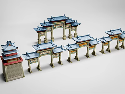 Ancient Chinese Architecture Featuring Traditional Archways Classic Pavilions And Curved Eaves 3d model