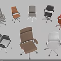 Diverse Office Chairs Featuring Different Styles Colors and Wheeled Bases 3d model