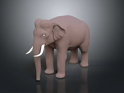 Detailed Brown Elephant Model with White Tusks Standing on Dark Background 3d model