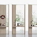 Modern Room Dividers With Wooden Frames Glass Panels And Decorative Shelves