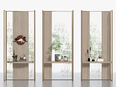 Modern Room Dividers With Wooden Frames Glass Panels And Decorative Shelves 3d model