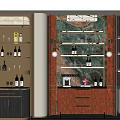 Modern Wine Cabinet With Marble Backdrop Wooden Frame And Glass Shelves For Wine Storage