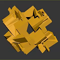 Modern Yellow Geometric Abstract Sculpture With Stacked Polyhedron Shapes And Reflective Surface