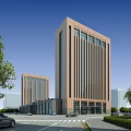 Modern High Rise Office Building With Glass Curtain Walls And Tree Surroundings