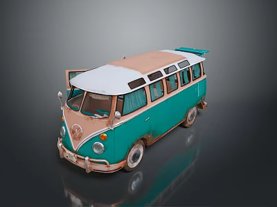 Vintage Teal and Copper Bus with White Roof and Retro Style Windows Design 3d model