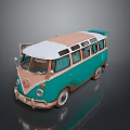 Vintage Teal and Copper Bus with White Roof and Retro Style Windows Design