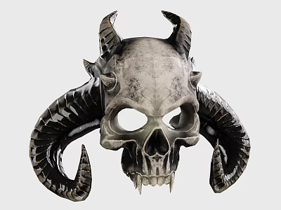 Skull Art Installation With Weathered Texture Curved Horns Sharp Teeth And Hollow Eyes 3d model
